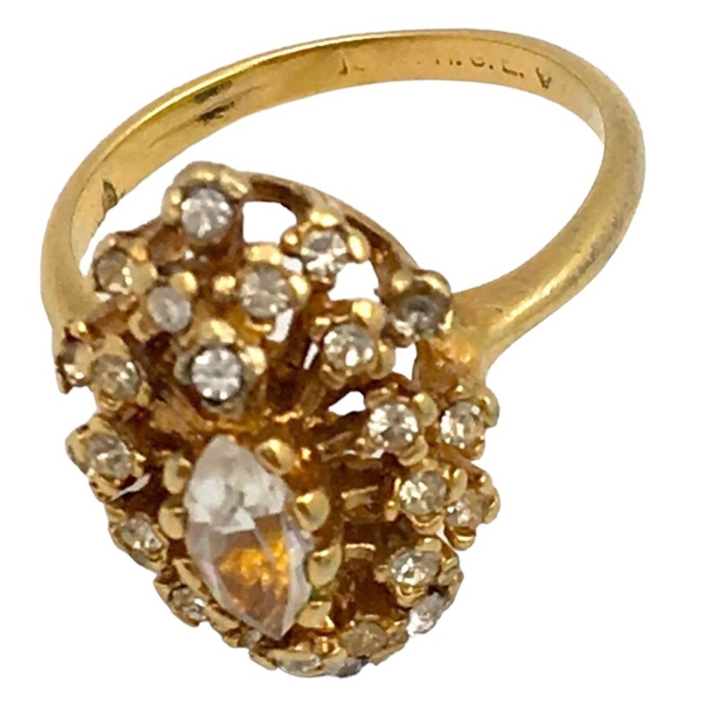 10K 💍 H.G.E. Gold Tone Crystals Ring Size 7.5